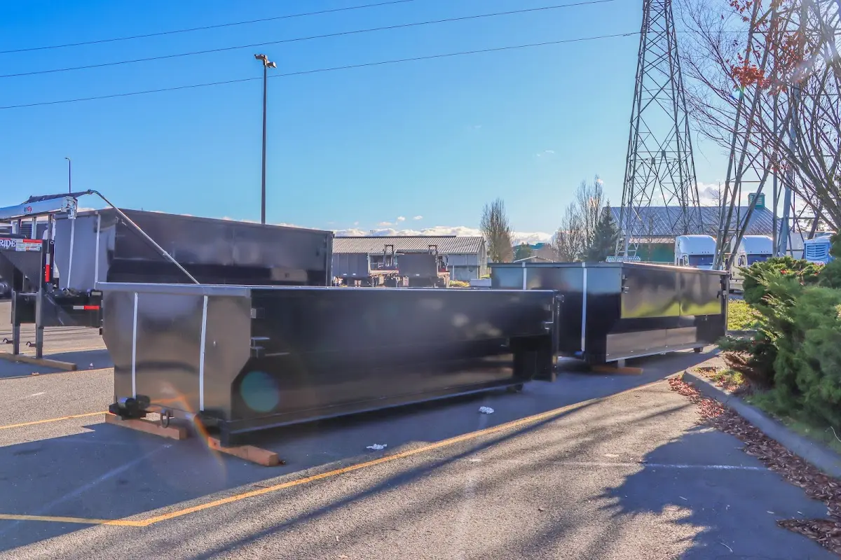 Roll-off dumpster ready for waste disposal at job site for Demolition Dumpster Rental in Mill Creek
